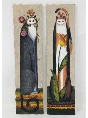 VTG Eileen Smithson Tall 3D Cat Wall Plaques Unique Home Decor #D-13
